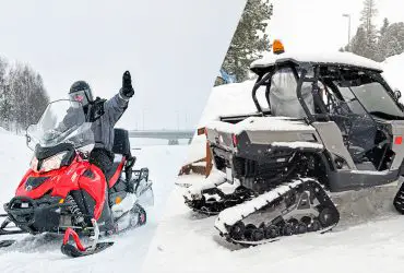 Snowmobile vs UTV with tracks in the snow